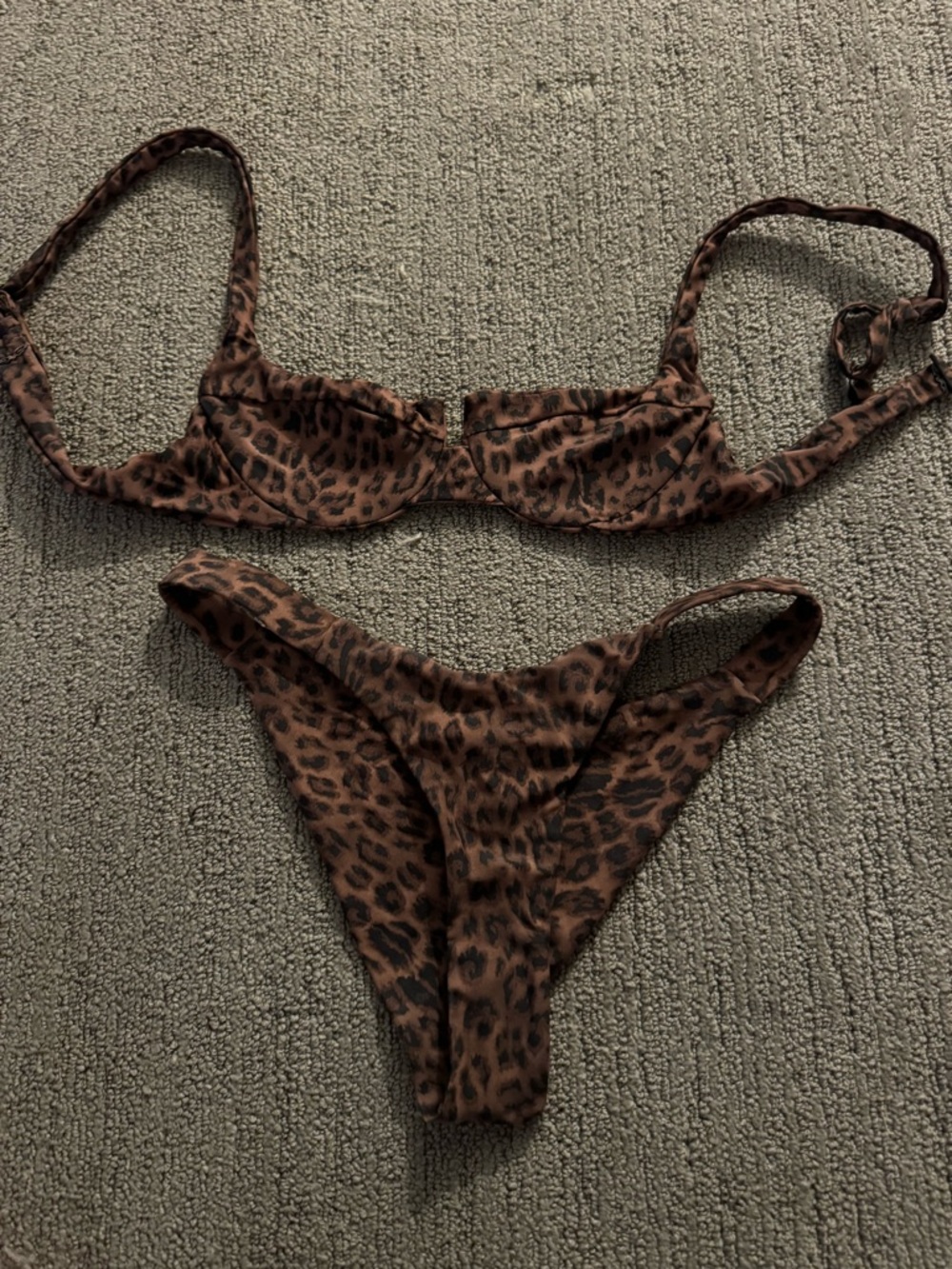 Leopard Print Brown Bikini Set - Underwire Top & Cheeky Bottoms